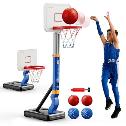 Toddler Basketball Hoop, Adjustable Height 2.3-4.5ft Baby Basketball Goal Set with 4 Balls & Pump, Backyard Poolside Basketball Toy for Boys & Girls Birthday Gift, Blue