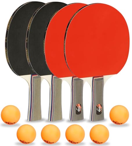 Family Premium Ping Pong Paddles Set of 4 - Advanced Table Tennis Rackets, 6 Training Ping Pong Balls, Competitive or Recreational Play - Indoor and Outdoor Compatible