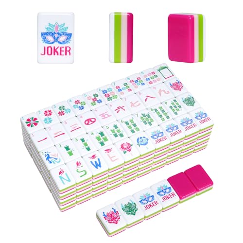 American Mahjong Tile Set(4 Layer) with Carrying Bag, 160 Engraved Acrylic Tiles, 4 All-in-One Rack/Pushers, Mahjong Game Set (Ma Jong, Mah-Jongg) - color: Magenta