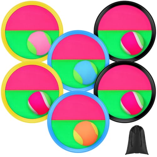 Aneco Toss and Catch Paddle Game Set Disc Paddles and Toss Ball Sport Game with Storage Bag, 6 Paddles and 6 Balls - color: Light Blue/Black/Yellow