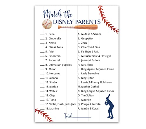 BASEBALL Baby Shower Games — CARTOON PARENT MATCH Baby Shower Game — Pack of 25 — Rustic Sports Theme Navy Blue BOY, Little Slugger Fun Match the Parents Couples Shower Activity G900-DPM