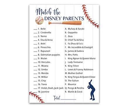BASEBALL Baby Shower Games — CARTOON PARENT MATCH Baby Shower Game — Pack of 25 — Rustic Sports Theme Navy Blue BOY, Little Slugger Fun Match the Parents Couples Shower Activity G900-DPM