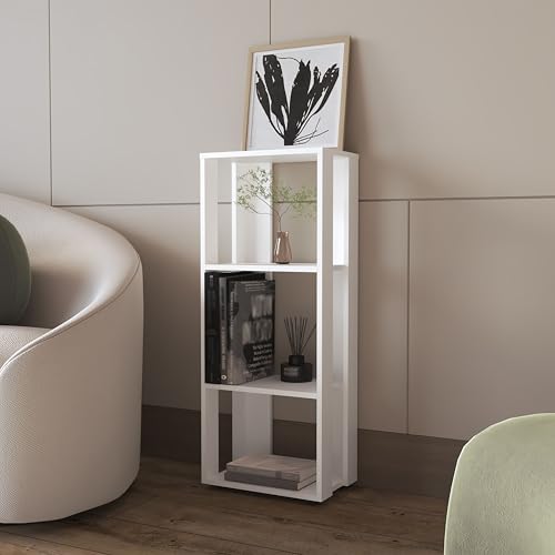 16" Stylish Storage Cabinet with 3-Open-Shelf, Functional Sideboard with Scratch-Resistant Melamine, Living Room Cabinet with Sturdy Construction for Bedroom Office Study, White