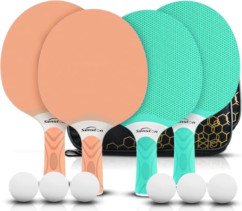 Senston Table Tennis Rackets Set,Professional Ping Pong Paddle Set for 4 Players, Composite Rubber Table Tennis Paddles, Indoor or Outdoor Games. - color: Orange&Green
