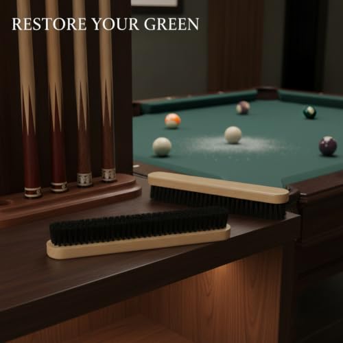 Billiard Table Brush Set, Natural Horsehair Bristles with Wood Handle for Pool Table Felt, 2-Pack - size: 14.96 x 3.54 x 1.77 in