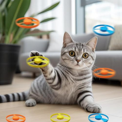 22PCS Cat Fetch Toys, Interactive Flying Cat Toy with Flying Propellers, Cat Kitten Tracks Toy for Training Hunting Chasing - color: Dark Blue +Blue+ 20 Propellers