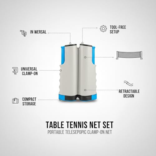 Portable Table Tennis Net Set with Telescopic Clamp, Tool-Free Setup for Dining Tables & Desks, Compact Storage - color: Blue