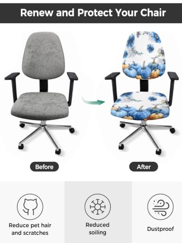Savannan Office Chair Cover, Autumn Blue Pumpkin Flowers Protective Stretch Elastic Universal Cover for Desk Task Chair,Computer Rotating Chair 1 Pcs Abstract Country Plant