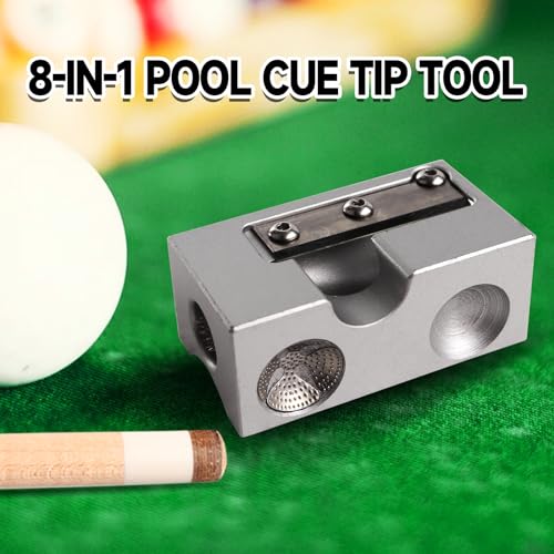 GSE Games & Sports Expert Billiard Pool Cue Tip Tool, Stick Scuffer/Shaper/Aerator/Joint Protector Tool, Billiard Accessories - style: Silver 8-in-1 Tool