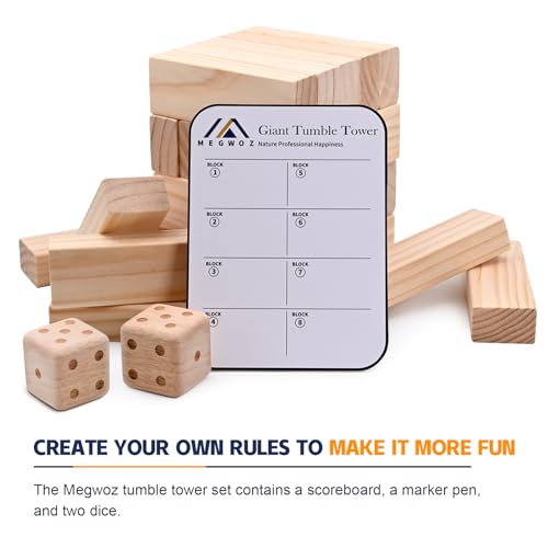 Megwoz Giant Tumble Tower Games for Kids and Adults 57 Blocks New Zealand Pine Wooden Blocks Stacking to Over 4.2FT Family Game for Indoors Outdoors Yard Games for Family - size: L-Over 4.2FT
