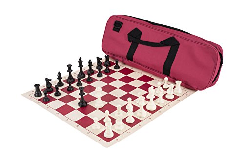 Deluxe Chess Set Combination - Triple Weighted - by US Chess Federation (Burgundy) - color: Burgundy