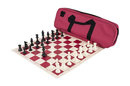 Deluxe Chess Set Combination - Triple Weighted - by US Chess Federation (Burgundy) - color: Burgundy