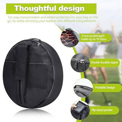 Arrowbash Disc Golf Basket Carrying Bag 26.8''D x 8.4''H Portable Golf Basket Transit Bags Water Resistant Oxford for 12 Chain or 24 Chain Golf Targets Basket Storage, Black (Basket Not Included)