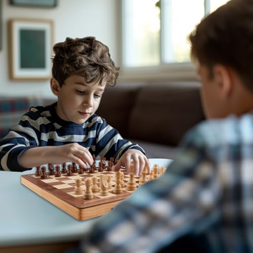 Gothink Chess Set Board Games for Adults, 15'' Handcrafted Wooden Game Board with 2 Extra Pawn Pieces & Storage Box Instructions, Folding Chess Game for Tournament Professional Beginner - Non-Magnetic - style: 15'' Non-Magnetic Chess Set