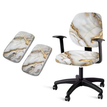 Desk Chair Arm Covers White Marble Print Computer Chair Cover Stretchable 4-Pc Set Modern Washable Office Chair Seat Covers with Armrest Pads for PC Chairs - color: White Marble Print