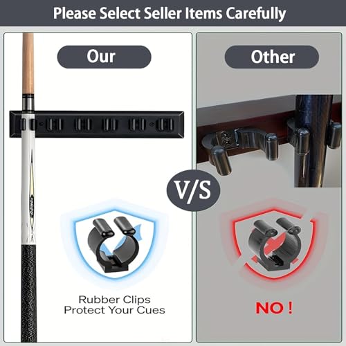 SUPERDIAMOND Hardwood Pool Cue Rack Wall Mount, 6 Pool Stick Holder with Accessory Storage Shelf & Triangle Hooks, Adjustable 2-Piece Space Saving Billiard Organizer for Game Room, Man Cave,Brown - size: 6 Cues, style: SU-wa6-Cue Racks-brown2