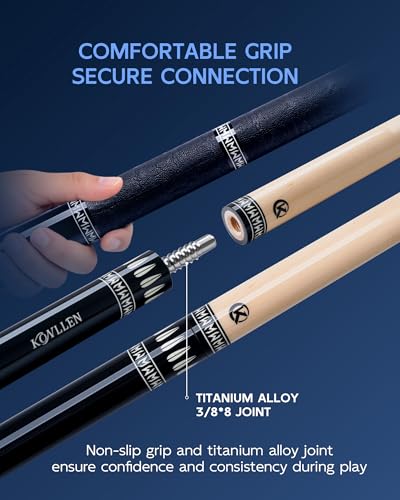 KONLLEN Maple Pool Cue Stick for Adults - Features Low Deflection Shaft, Titanium Alloy 3/8x8 Joint, and 12mm Tip - color: YG1-set