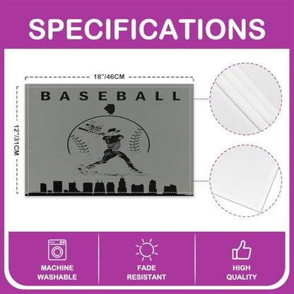Erosebridal Baseball Placemats Set of 4 Sports Games Place Mat Softball Placement Mats Athlete City Silhouette Table Mats for Dining Table Setting, Grey Black - color: Grey Black