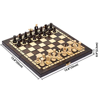 Husaria European International Chess Wooden Game Set, King's Continental - 13.8 Inches Medium Size Chess Set with Handcrafted Chessmen and Felted Folding Board - size: 13.8 Inches