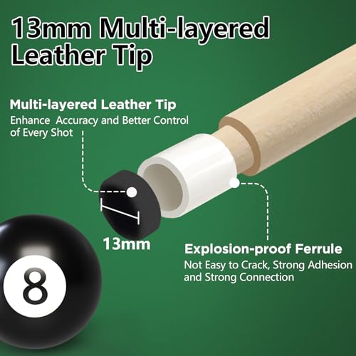 Pool Cue, 58" Pool Cue Sticks for Adults with 13MM Tips Canadian Maple Wood Leather Pattern Grip 18 19 20 21 oz, Professional Billiard Cues Players for Bar House Pool Table Sports 8/9 Ball - style: Set of 4