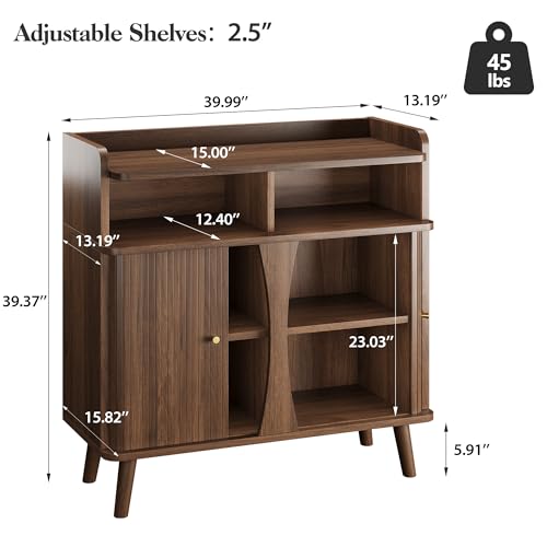 Decofy 39" Buffet Sideboard Cabinet, Mid Century Modern Console Cabinet with Roller Shutter Sliding Doors & Adjustable Shelves for Kitchen Cabinets, Living Room, Entryway, Coffee Bar Cabinet (Walnut) - color: Walnut