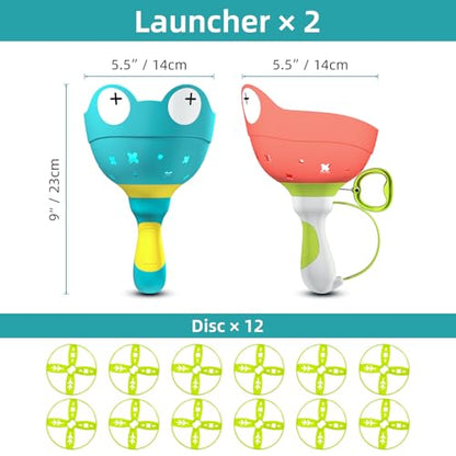 Ivtivfu Flying Disc Launcher Toy (2 Packs), Manual Capture Catching Disk Game, Outdoor Toys for Kids Ages 4-8, Outside Yard and Lawn Family Games for Toddlers 3-5, Birthday Gifts for Girls and Boys