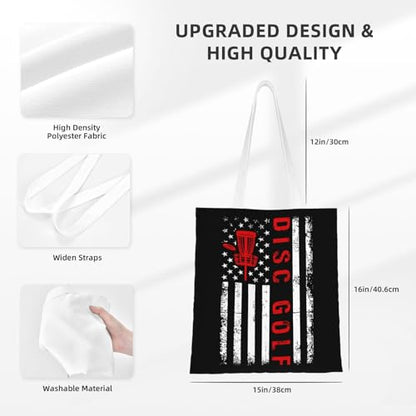 NIENIE American Flag Disc Golf Tote Bag for Women Shopping Bags Reusable Large Capacity Casual Shoulder Handbags DIY Gift Bags Cute Canvas Tote Bag