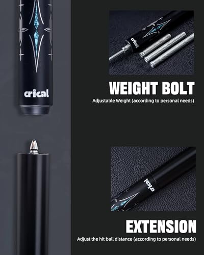 CRICAL Carbon Fiber Pool Cue Stick 58" Billiard Cue Sticks Professional Low Deflection Pool Sticks with 3/8 * 8 Pin Joint and 12.5mm Tip - color: 014-CL03 set