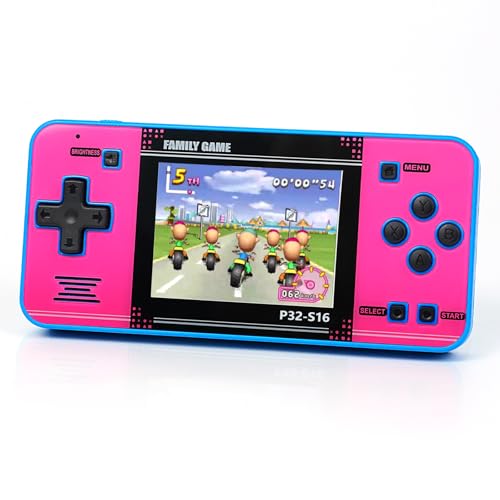 Handheld Game for Kids ，Built-in 220 32-bit Video Games, 3.0” IPS Screen, Rechargeable Portable Game , Travel Mini Arcade Electronic Toys Gift for Boys and Girls(Blue+Pink) - color: Blue+pink