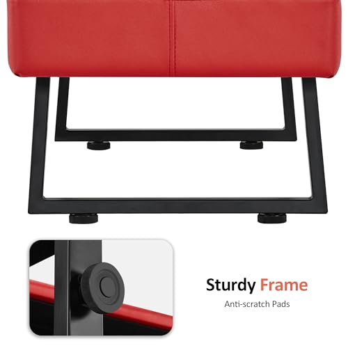 BarberPub Waiting Room Chairs, Heavy Duty Office Guest Reception Bench, Faux Leather Upholstered Lobby Chairs for Salon, Conference Room 7008 (Red) - color: Red