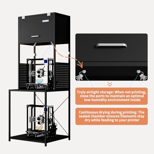 3D Printer Filament Storage Stand Rack with Dehumidifier| 3-Tier All-in-One Organizer with Tool Mounts, Dual Spool Holders | Compatible with Most 3D Printers (100LBlack) - color: 100lblack