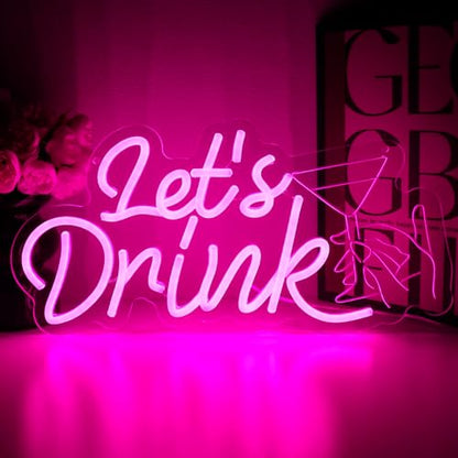 Let's Drink Neon Sign for Wall Decor, Pink Led Signs for Cocktail Bar, USB Dimmable Cocktails Neon Lights for Beer Bar Kitchen Restaurant Home Pub Party Man Cave Club Shops Business - style: Lets Drink