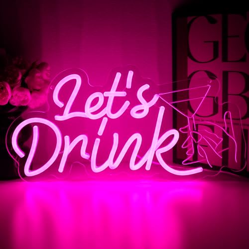 Let's Drink Neon Sign for Wall Decor, Pink Led Signs for Cocktail Bar, USB Dimmable Cocktails Neon Lights for Beer Bar Kitchen Restaurant Home Pub Party Man Cave Club Shops Business - style: Lets Drink