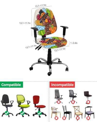 Savannan Office Chair Cover, Cartoon Thanksgiving Turkey Protective Stretch Elastic Universal Cover for Desk Task Chair,Computer Rotating Chair 1 Pcs Holiday Motif