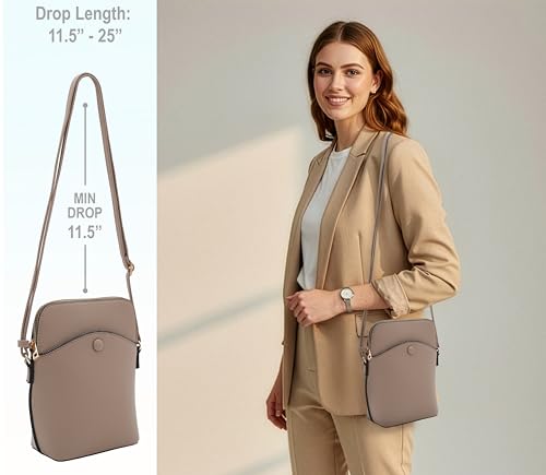 Solene Small Crossbody Bag with Gold Hardware, Mini Shoulder Purse with Adjustable Strap - color: Taupe