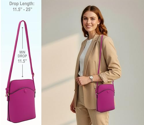 Solene Small Crossbody Bag with Gold Hardware, Mini Shoulder Purse with Adjustable Strap - color: Fushia