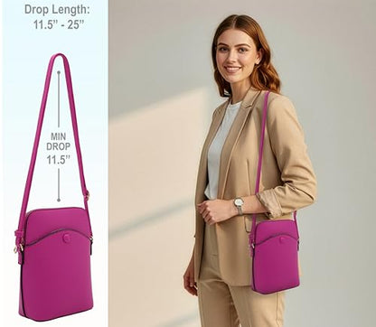 Solene Small Crossbody Bag with Gold Hardware, Mini Shoulder Purse with Adjustable Strap - color: Fushia