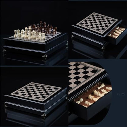 15 "Wooden Chess Set, Large Size Board, Built-in Storage Drawer - 2 Extra Queens - Wooden Chess Pieces - Gift wrap, Adult and Children's Board Games
