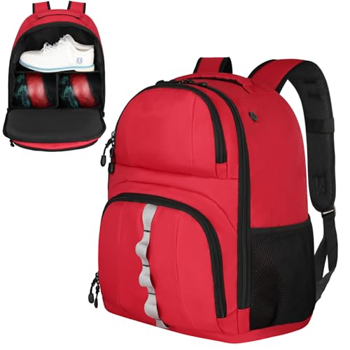 Goloni 2 Ball Bowling Backpack,Bowling Ball Bag with Shoe Compartment & Portective Foam Padded, Fits Shoes Up to US Size 16 - color: Red