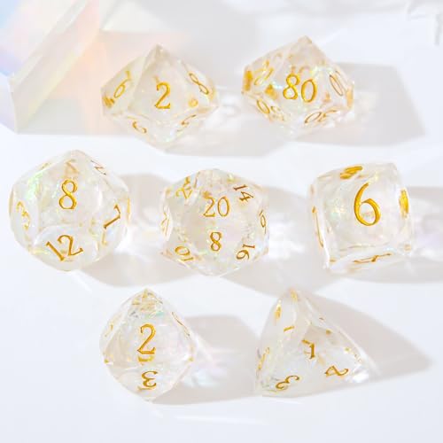 Multifaceted Resin DND Dice Set 7 PCS – Transparent Polyhedral Role Playing Dice for Dungeons & Dragons, Pathfinder, RPG and Tabletop Games - color: Multifaceted -White