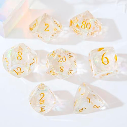Multifaceted Resin DND Dice Set 7 PCS – Transparent Polyhedral Role Playing Dice for Dungeons & Dragons, Pathfinder, RPG and Tabletop Games - color: Multifaceted -White