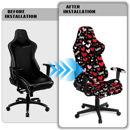 Gaming Chair Cover with Armrest Covers, Love Printed Computer Desk Chair Seat Slipcover Valentine's Day Decor Fits Most Office Racing Style Seats, Heart-Shaped Love Print - color: Heart-shaped Love Print