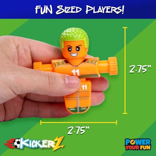Power Your Fun KickerZ Soccer Fidgets Game Set- 8pc Tabletop Soccer Mini Fidget Toys with 4 Players, 2 Goals, 2 Balls, Foosball Spinner Fidget for Kids Teens Adults Sensory Toy Multiplayer Travel Game