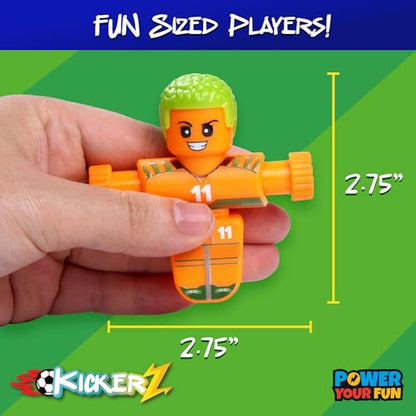 Power Your Fun KickerZ Soccer Fidgets Game Set- 8pc Tabletop Soccer Mini Fidget Toys with 4 Players, 2 Goals, 2 Balls, Foosball Spinner Fidget for Kids Teens Adults Sensory Toy Multiplayer Travel Game