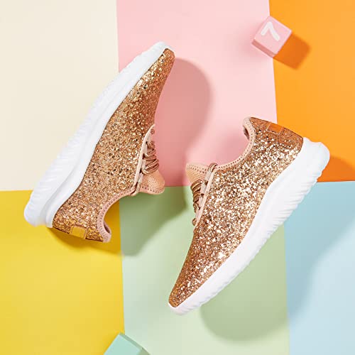 K KIP WOK Girls Glitter Sneakers Sparkle Slip On Walking Shoes for Kids/Children Breathable Running Sneakers - color: Rose Gold2, size: 11 Little Kid