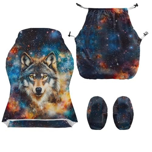 Suobstales Galaxy Wolf Pattern Gaming Chair Covers Waterproof Cat Scratch Proof Stretch Game Chair Cover with Armrest Anti-Scratch Protection for Ergonomic Gaming Rotating Desk Chair - color: Galaxy Wolf