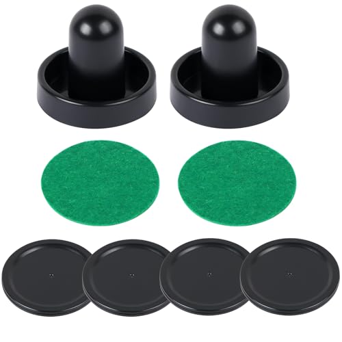 1 Set Mini Air Hockey Pushers and Air Hockey Pucks Great Goal Handles Pushers Goal Handles Paddles Replacement Accessories - 2 Black Air Hockey Pushers and 4 Black Pucks (60mm)