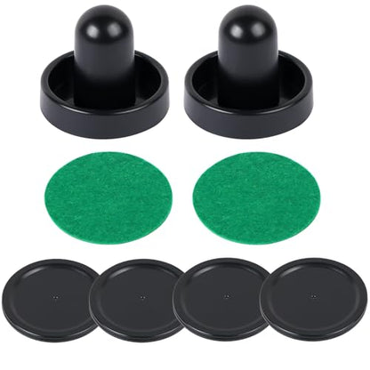 1 Set Mini Air Hockey Pushers and Air Hockey Pucks Great Goal Handles Pushers Goal Handles Paddles Replacement Accessories - 2 Black Air Hockey Pushers and 4 Black Pucks (60mm)