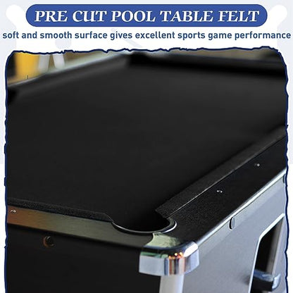 Mixweer Billiard Cloth for 8 ft Pool Table Pre Cut Felt with 6 Cloth Strips and 6 Pool Table Rubber Bumpers for Bars, Clubs, Hotels Replacement - color: Black