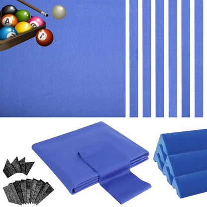 Podoy 8ft Pool Table Replacement Kit, Pool Table Bumpers (Set of 6) with Felt Cloth/Cushion Facings (Set of 12) for Billiard Rail Rubber Bumpers Home & Pro Use Billiard Rail & Pocket Accessories - color: BULE WITH CLOTH
